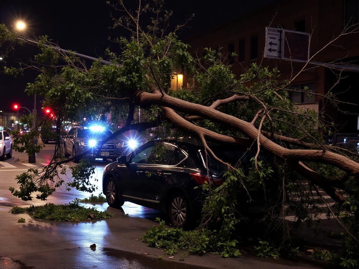 Emergency storm response — fallen tree on a car